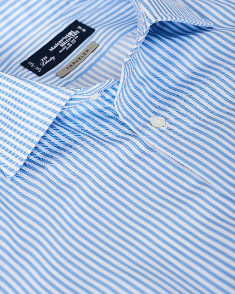 Homme | Chemises | Kamakura Shirts | Slim Fit Striped Travel Shirt Blue/White