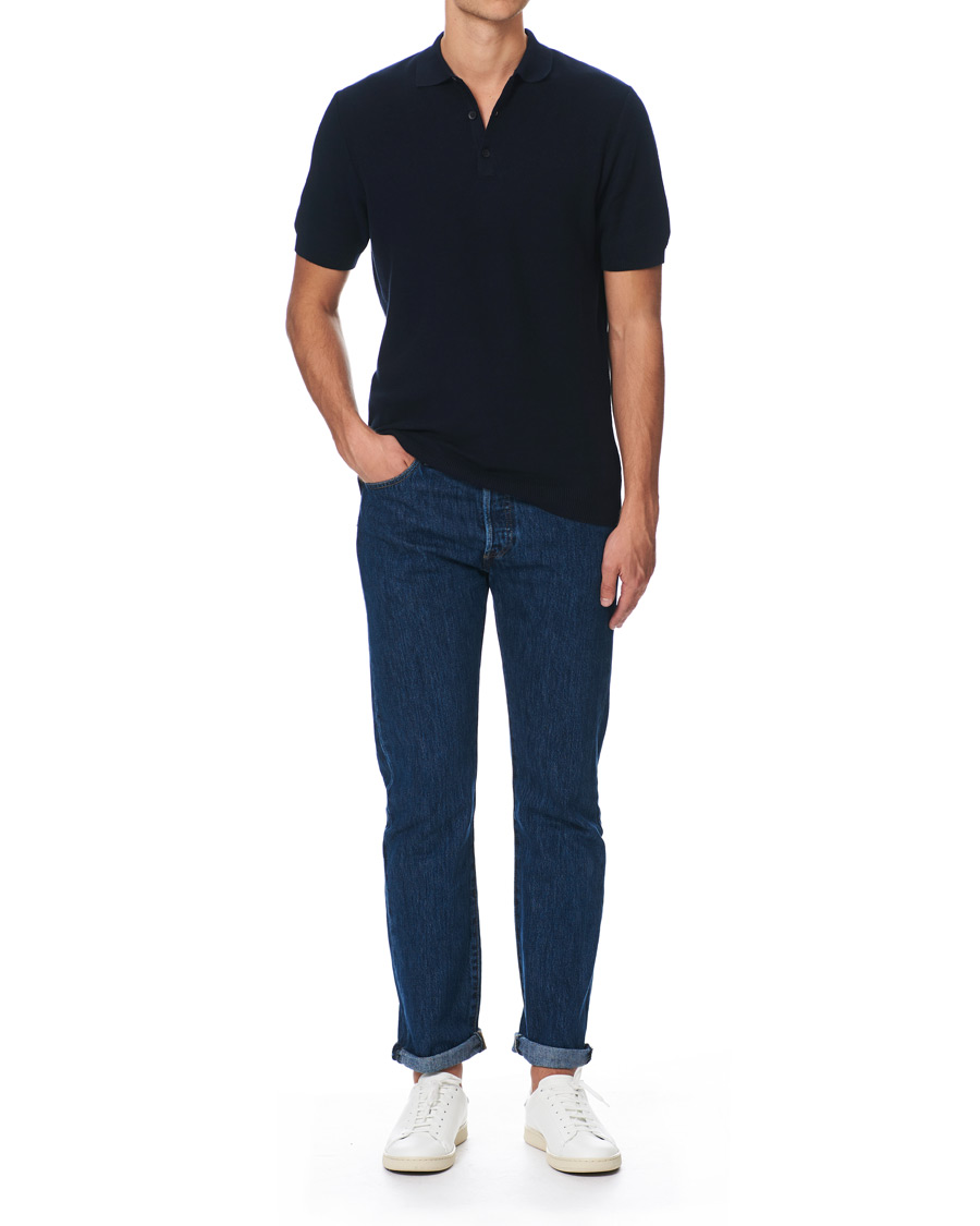 Homme | Polos | Sunspel | Fine Texture Polo Navy