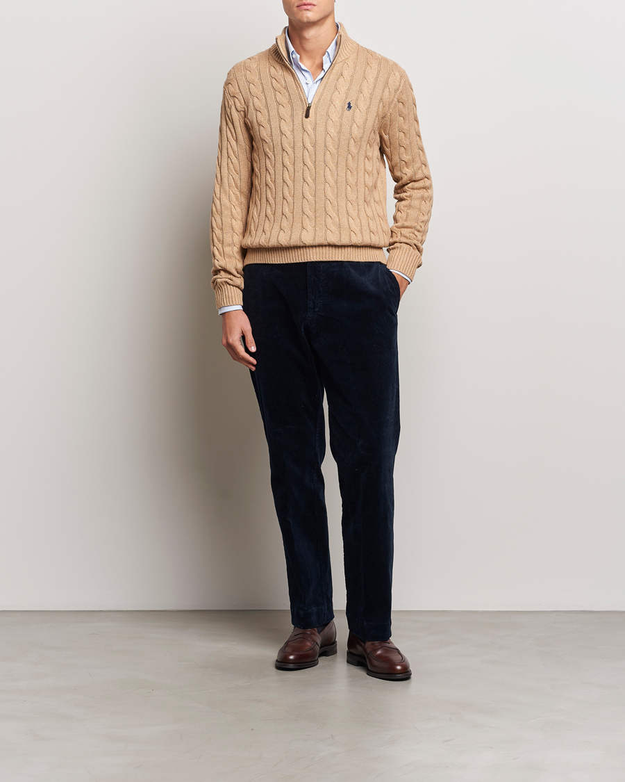 Homme | Pulls Et Tricots | Polo Ralph Lauren | Cotton Cable Half Zip Camel Melange