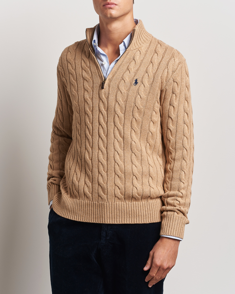 Homme | Pulls Et Tricots | Polo Ralph Lauren | Cotton Cable Half Zip Camel Melange