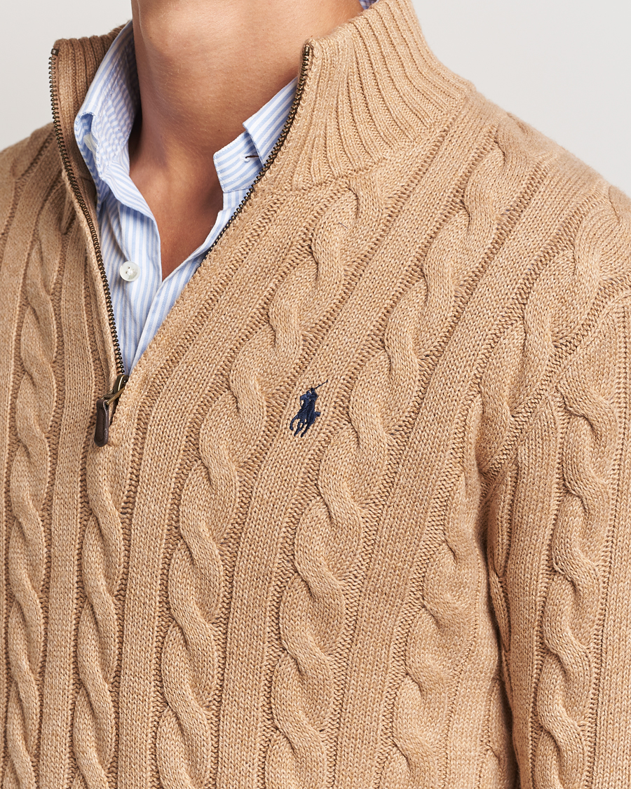 Homme | Pulls Et Tricots | Polo Ralph Lauren | Cotton Cable Half Zip Camel Melange
