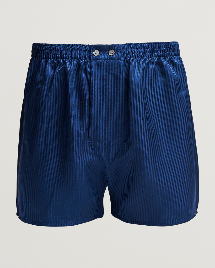 Heren | Ondergoed | Derek Rose | Classic Fit Silk Boxer Shorts Navy