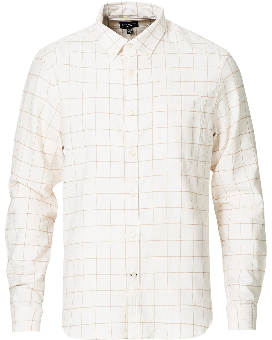 Homme | Chemises | Club Monaco | Checked Button Down Flannel Shirt Ivory XXL