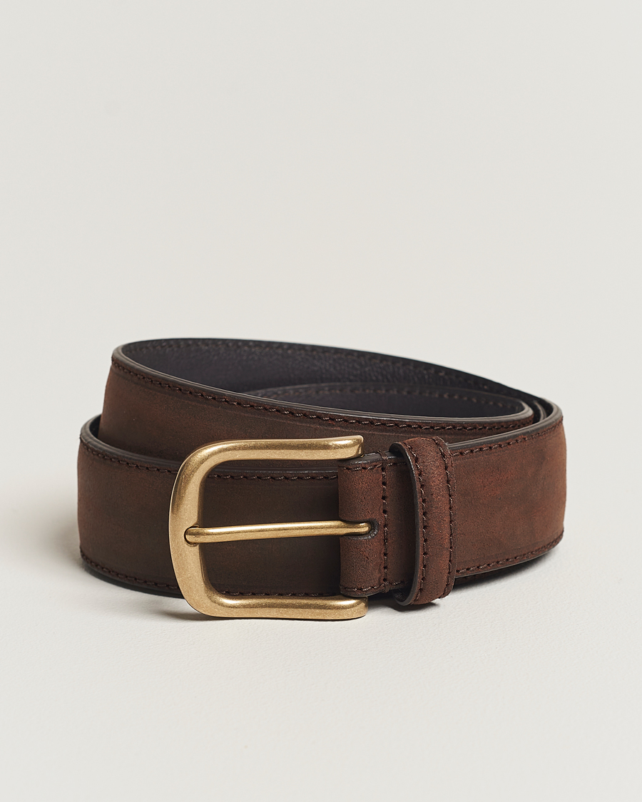Homme | Ceintures | Crockett & Jones | 3,5 cm Belt Dk Brown Rough-Out Suede