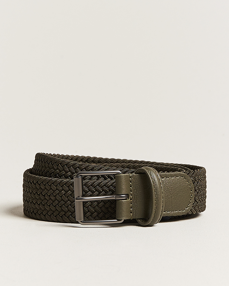 Heren | Riemen | Anderson's | Elastic Woven 3 cm Belt Military Green