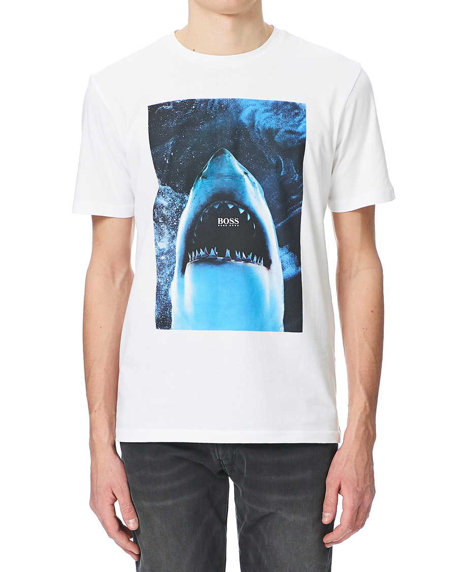 Homme | T-shirts | BOSS ORANGE | BOSS Casual Noah Printed Shark Crew Neck Tee White