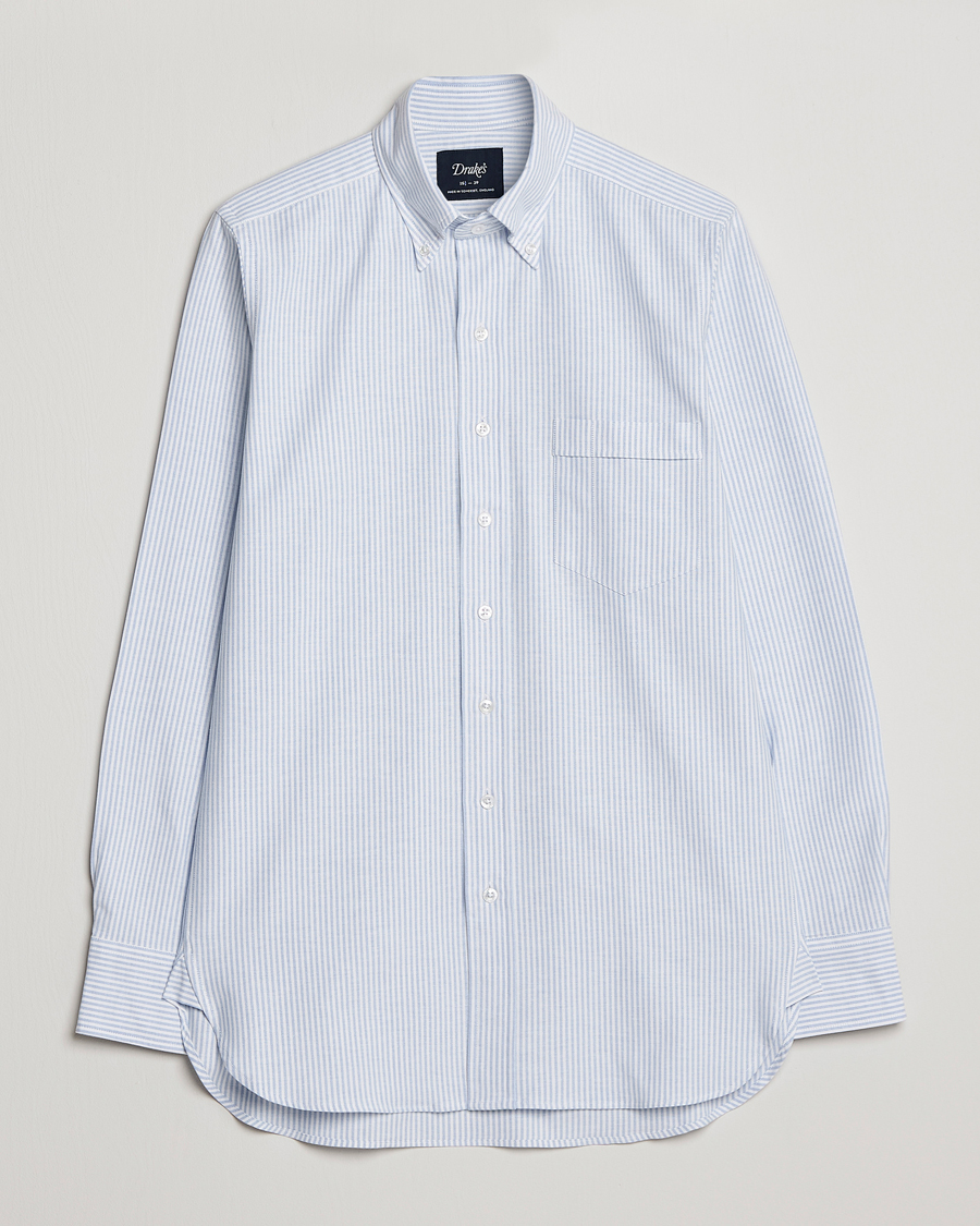 Heren | Overhemden | Drake's | Striped Button Down Oxford Shirt Blue