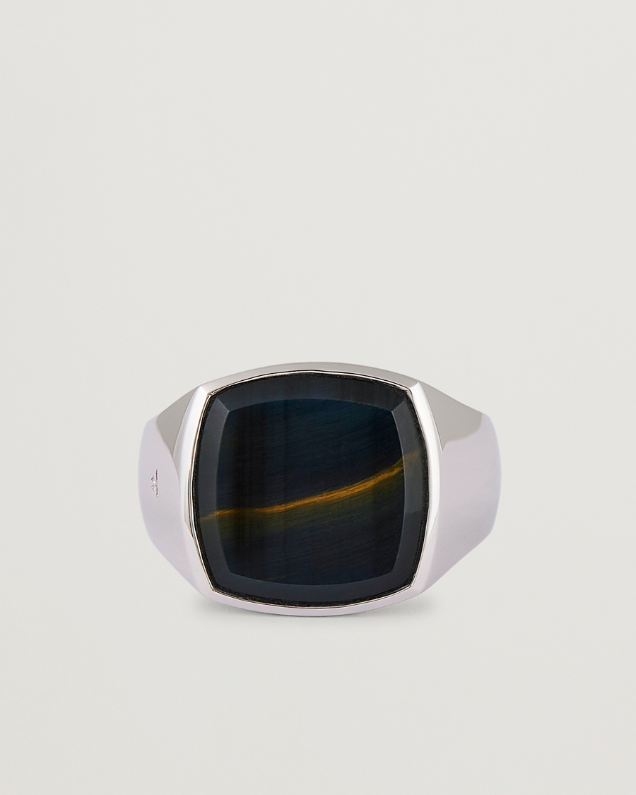 Heren | Sieraden | Tom Wood | Cushion Blue Hawk Eye Ring Silver