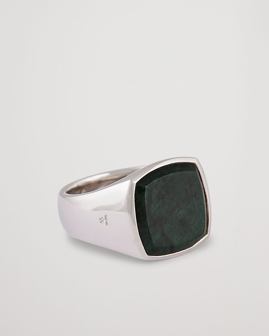 Homme | Tom Wood Cushion Green Marble Ring Silver | Tom Wood | Cushion Green Marble Ring Silver