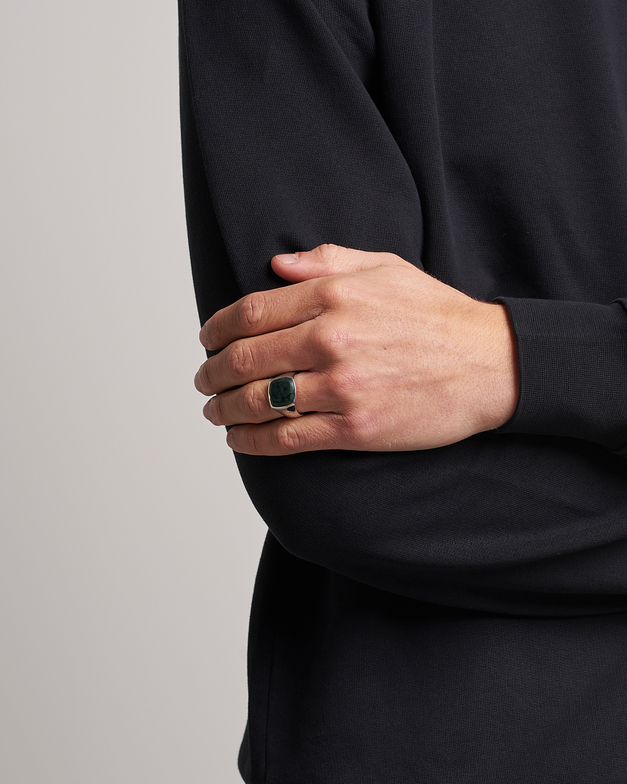 Homme | Tom Wood Cushion Green Marble Ring Silver | Tom Wood | Cushion Green Marble Ring Silver
