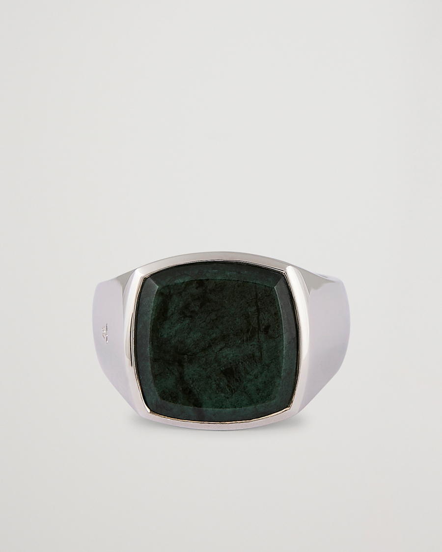 Homme | Tom Wood Cushion Green Marble Ring Silver | Tom Wood | Cushion Green Marble Ring Silver