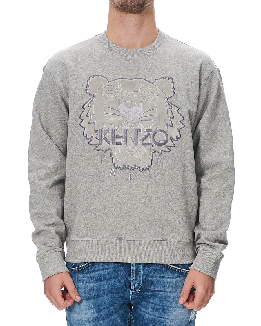 Homme | Pulls Et Tricots | KENZO | Velvet Tiger Head Crew Neck Sweatshirt Grey