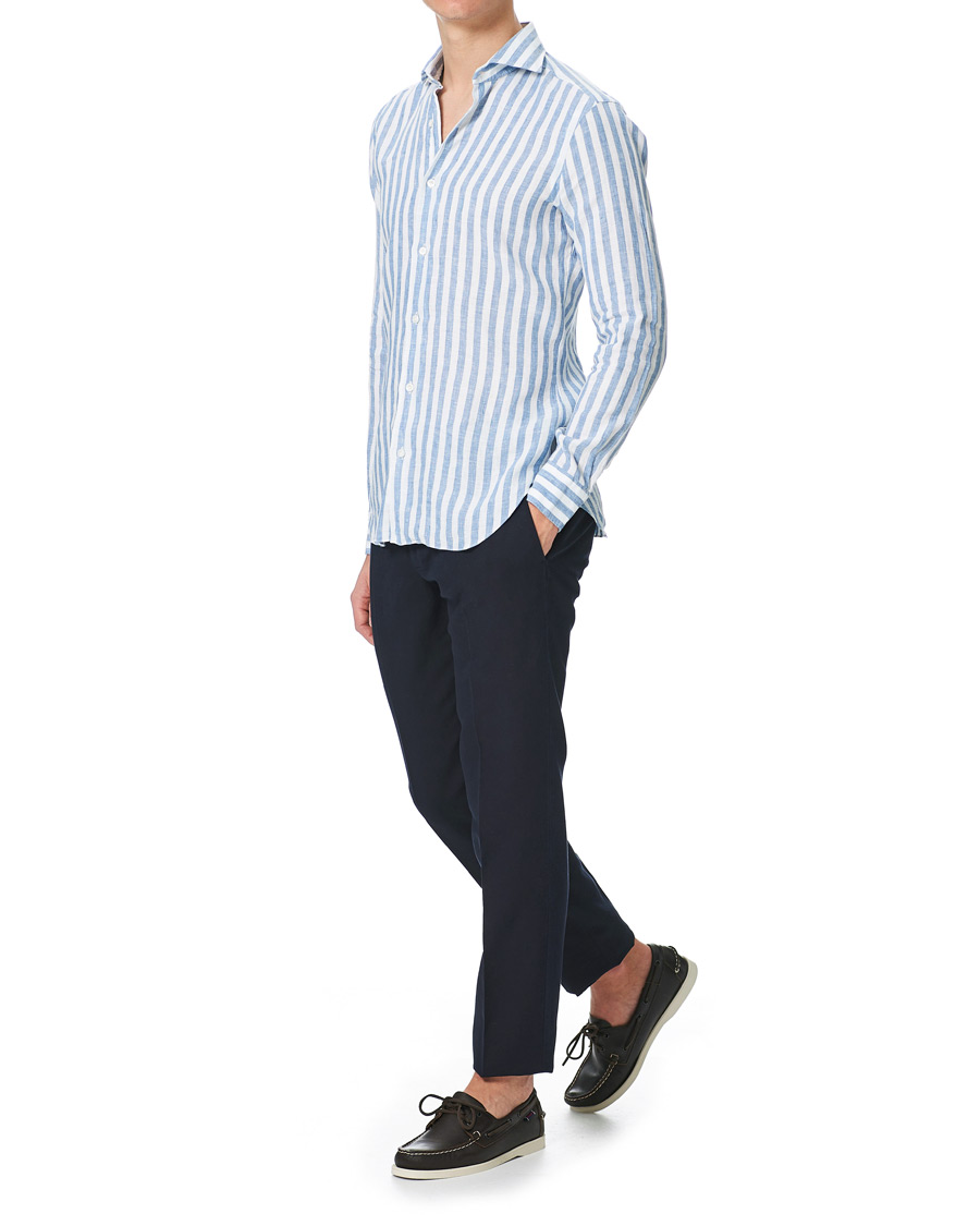 Homme | Chemises | Barba Napoli | Dandylife Slim Fit Striped Linen Shirt Blue