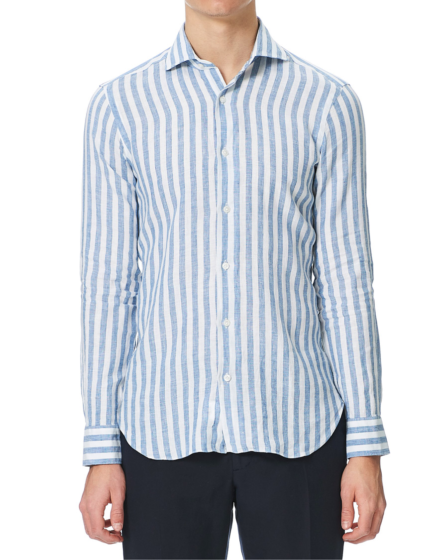 Homme | Chemises | Barba Napoli | Dandylife Slim Fit Striped Linen Shirt Blue