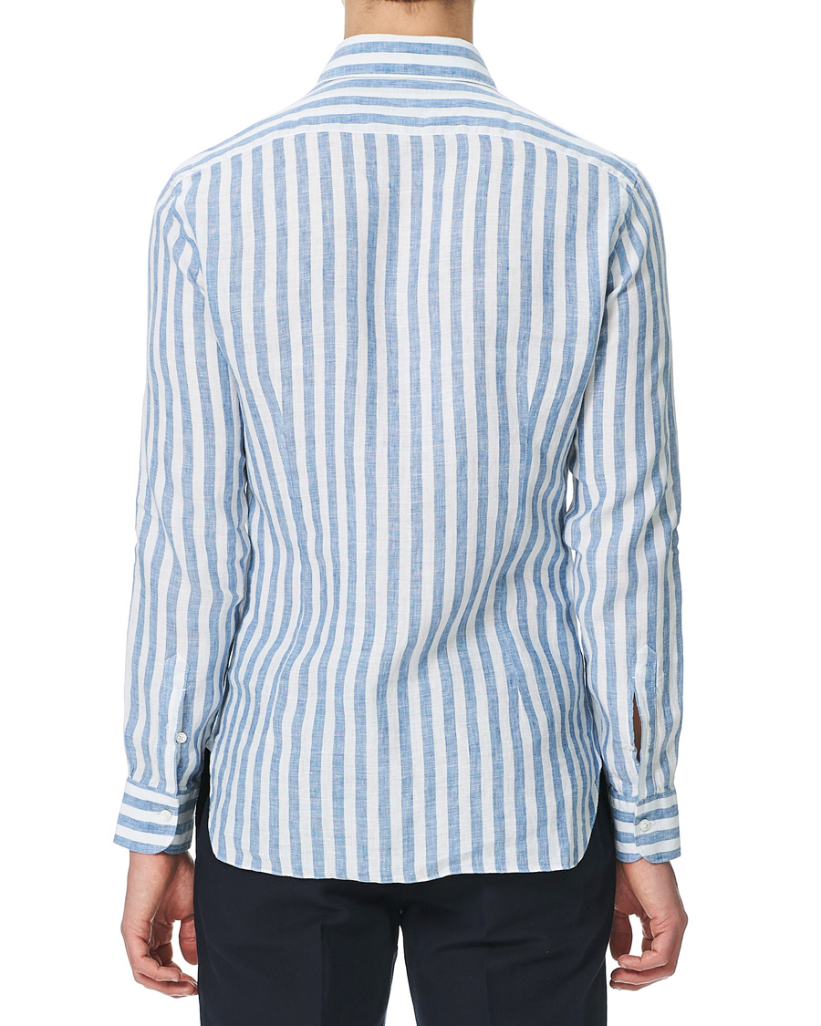 Homme | Chemises | Barba Napoli | Dandylife Slim Fit Striped Linen Shirt Blue