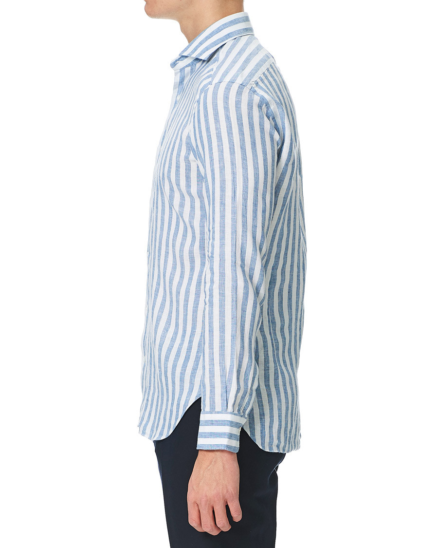 Homme | Chemises | Barba Napoli | Dandylife Slim Fit Striped Linen Shirt Blue