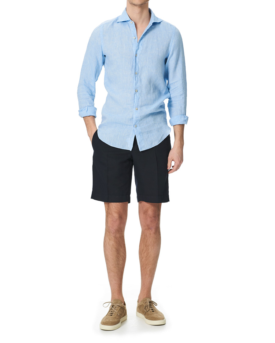 Homme | Chemises | Finamore Napoli | Tokyo Washed Linen Shirt Light Blue