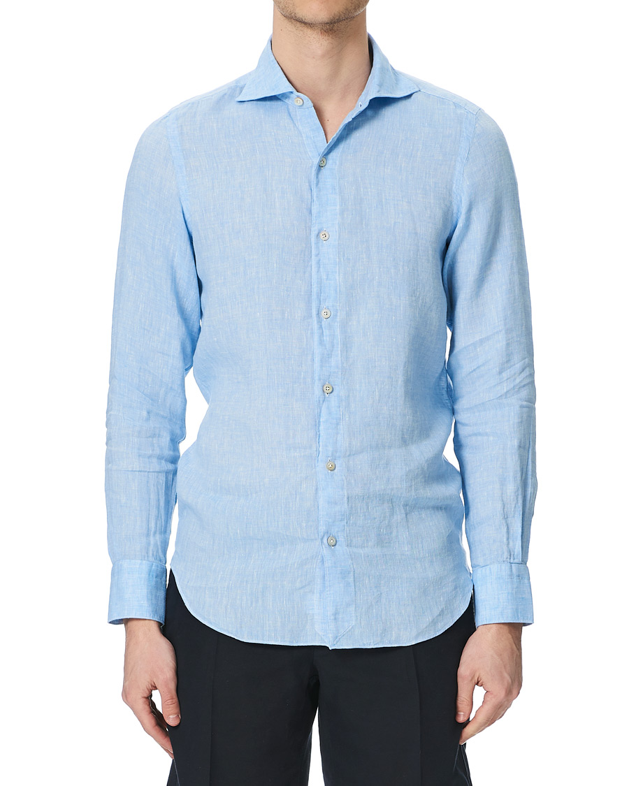 Homme | Chemises | Finamore Napoli | Tokyo Washed Linen Shirt Light Blue