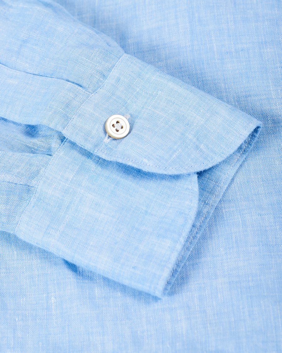 Homme | Chemises | Finamore Napoli | Tokyo Washed Linen Shirt Light Blue