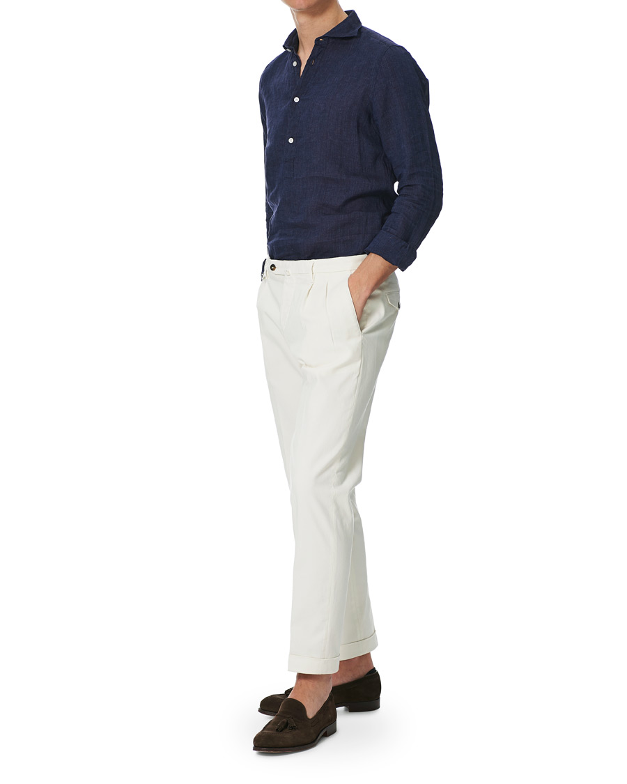 Homme | Chemises | Finamore Napoli | Linen Popover Shirt Navy
