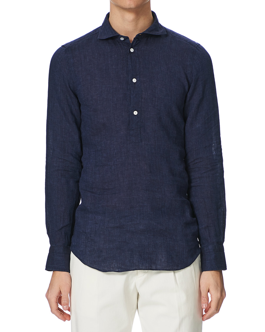 Homme | Chemises | Finamore Napoli | Linen Popover Shirt Navy