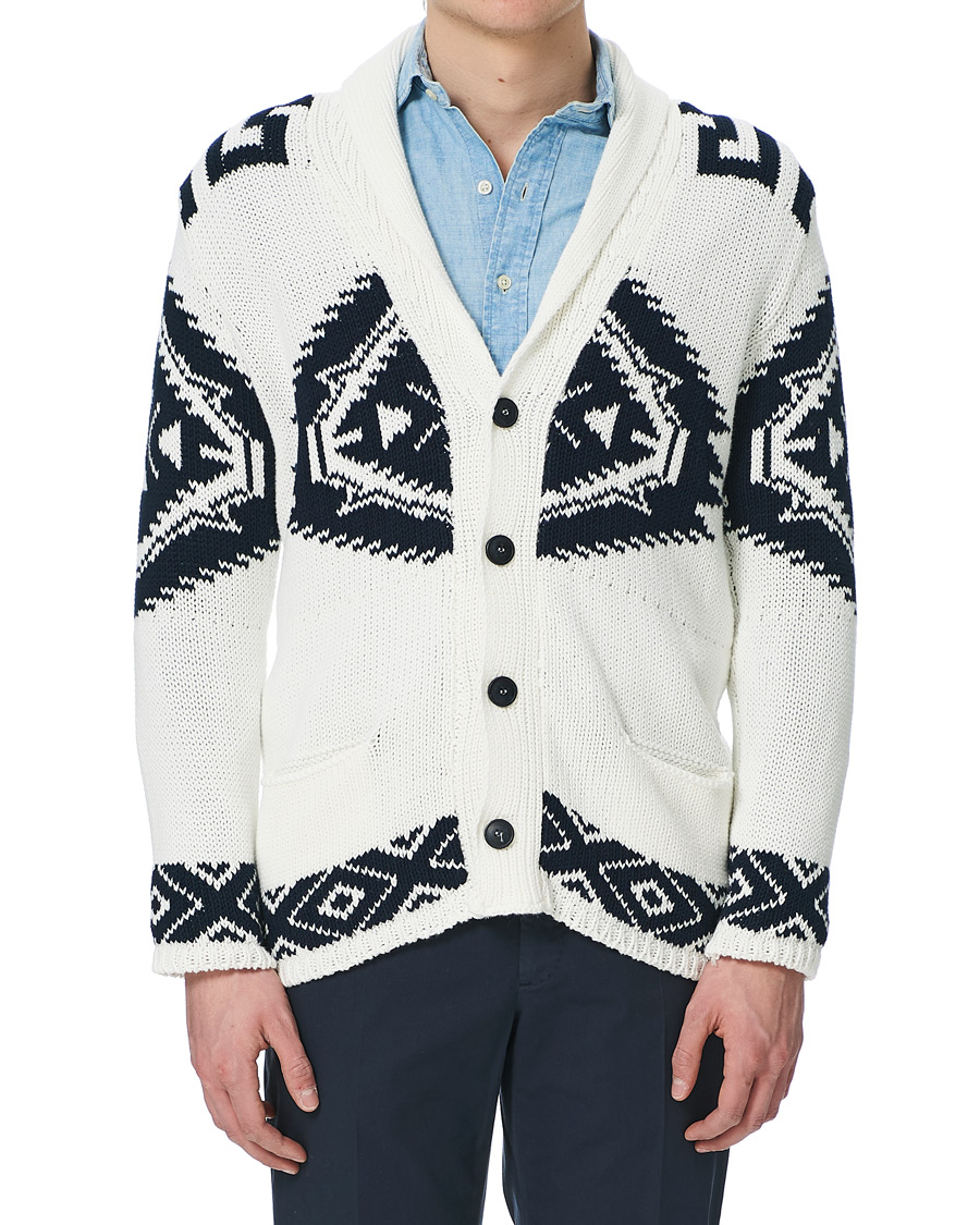 Homme | Pulls Et Tricots | Altea | Azteco Shawl Collar Cardigan Optic White