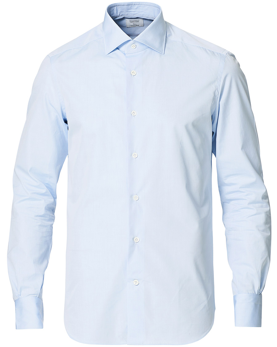 Homme | Chemises | Mazzarelli | Soft Cotton Cut Away Shirt Light Blue