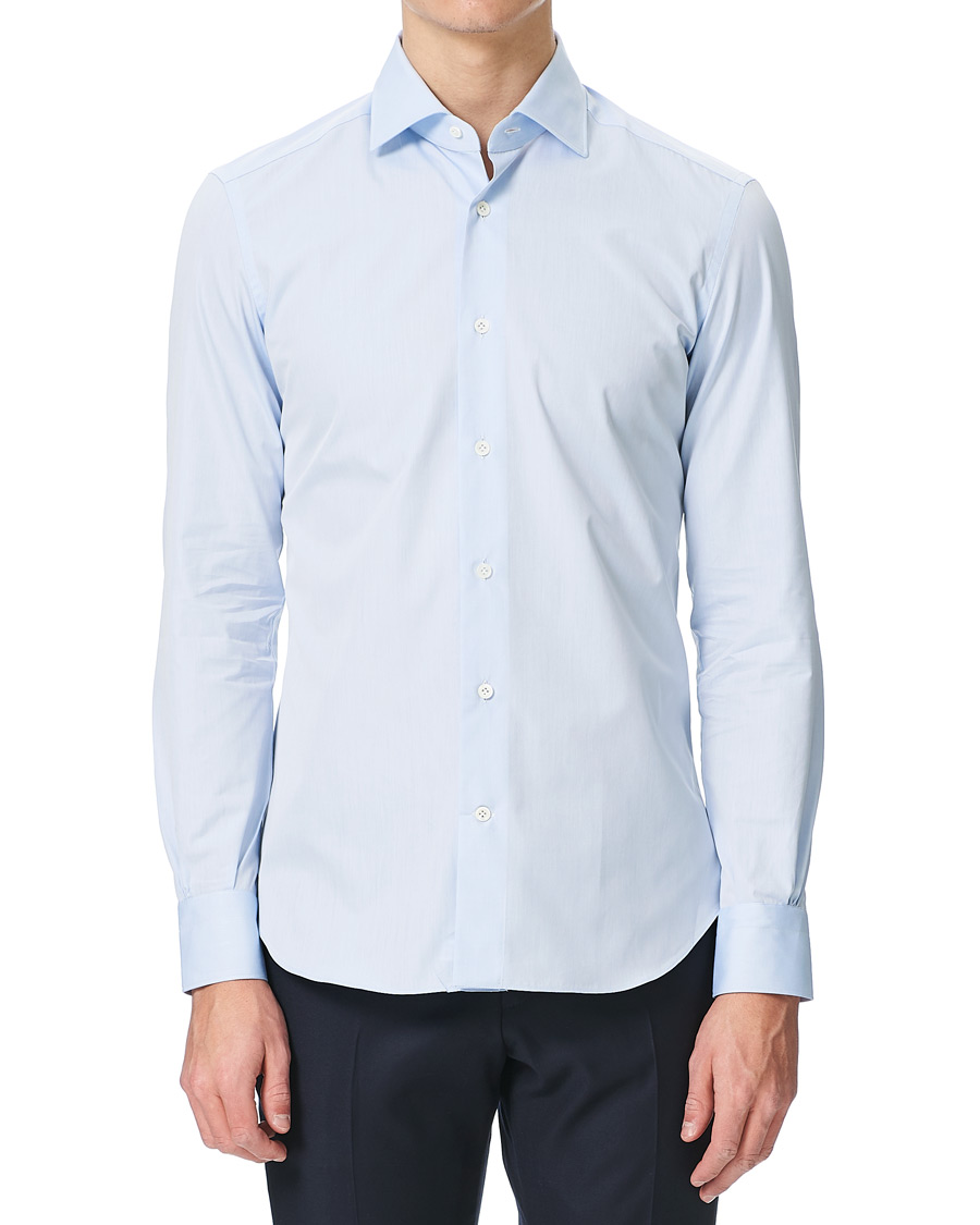 Homme | Chemises | Mazzarelli | Soft Cotton Cut Away Shirt Light Blue