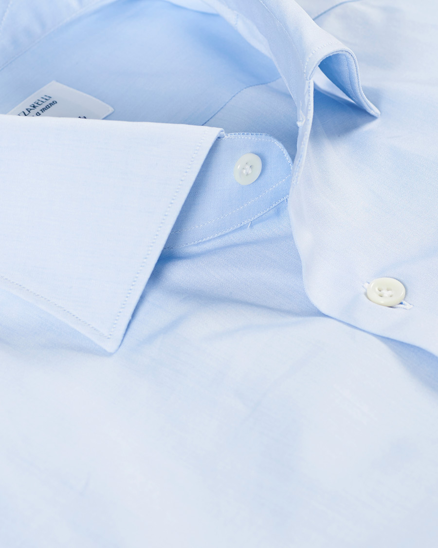 Homme | Chemises | Mazzarelli | Soft Cotton Cut Away Shirt Light Blue