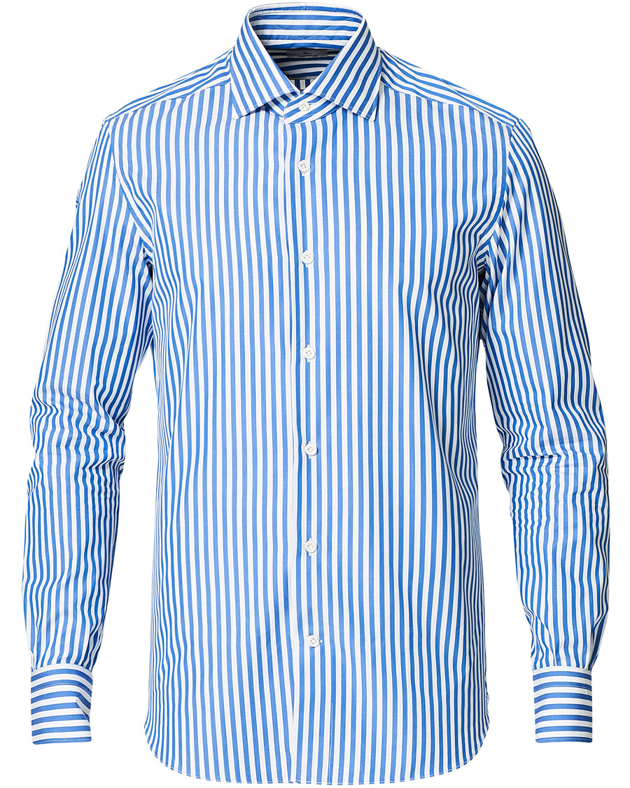 Heren | Overhemden | Mazzarelli | Soft Cotton Cut Away Shirt Blue/White