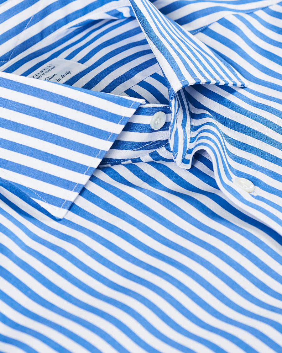 Homme | Chemises | Mazzarelli | Soft Cotton Cut Away Shirt Blue/White