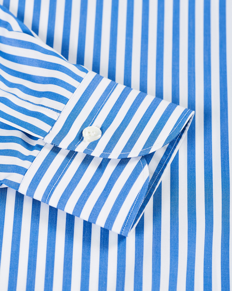 Heren | Overhemden | Mazzarelli | Soft Cotton Cut Away Shirt Blue/White