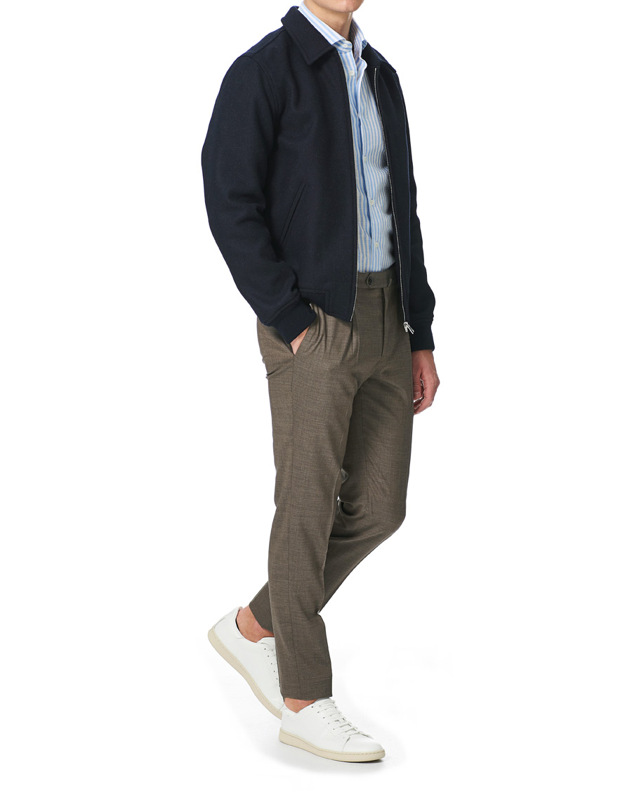 Homme | Chemises | Mazzarelli | Linen Striped Cut Away Shirt Blue/White