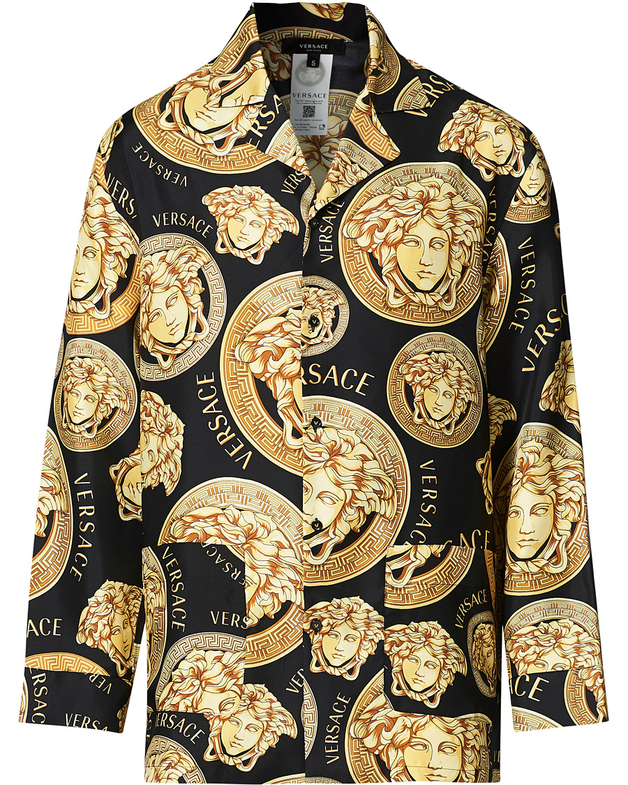 Heren | Overhemden | Versace | Medusa Silk Shirt Black/Gold