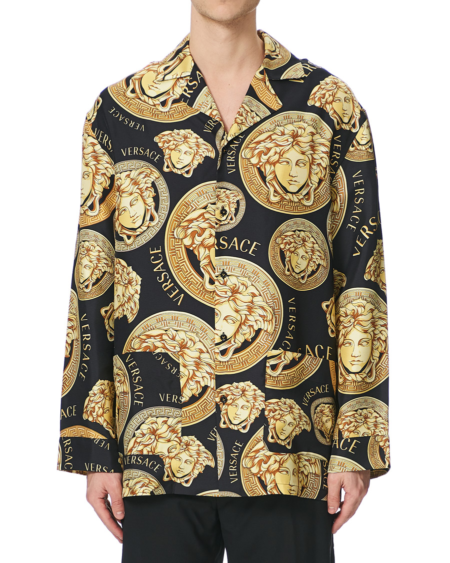 Heren | Overhemden | Versace | Medusa Silk Shirt Black/Gold