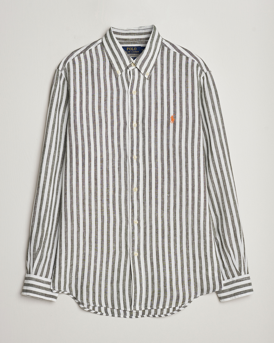 Heren | Overhemden | Polo Ralph Lauren | Custom Fit Striped Linen Shirt Olive/White