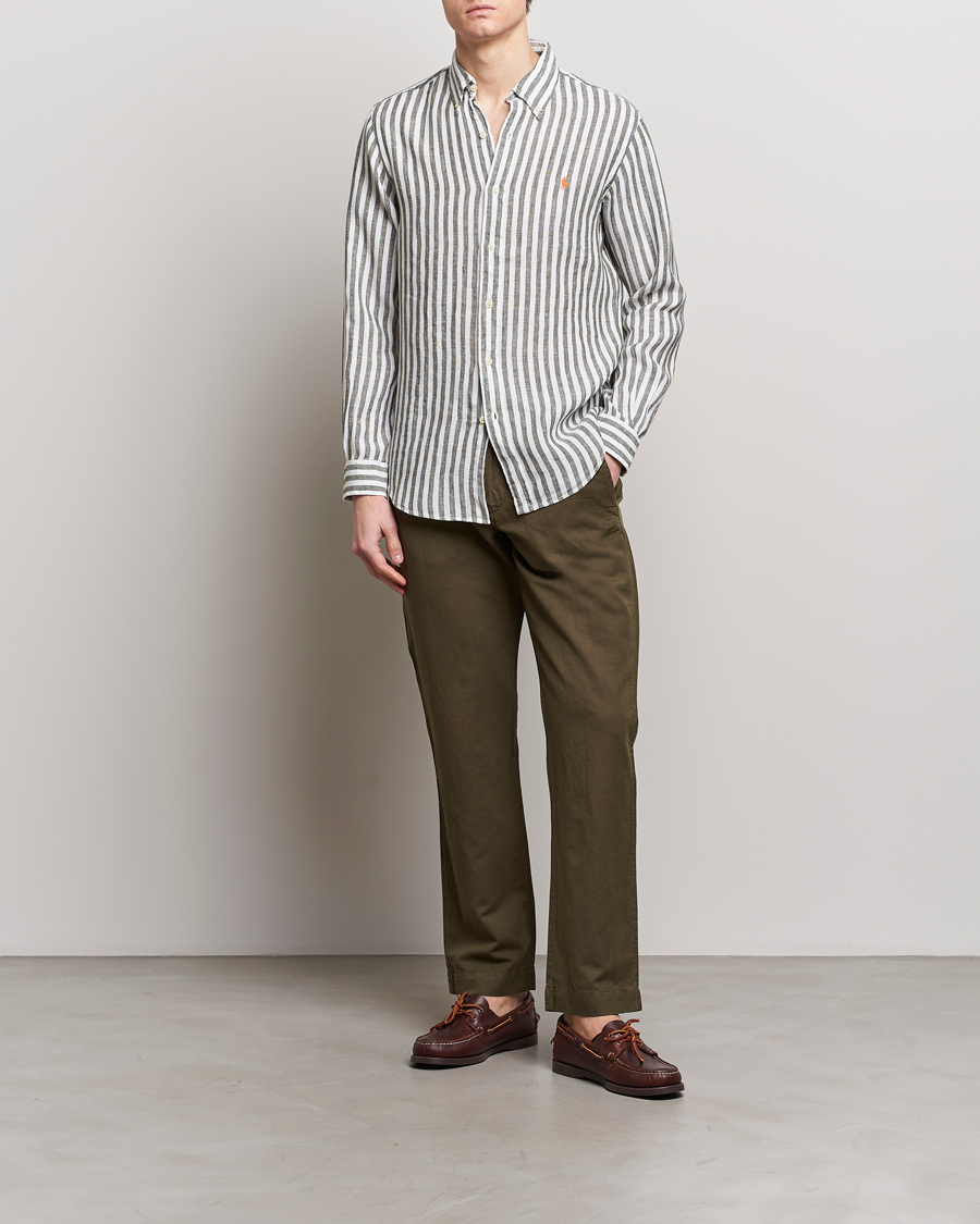 Heren | Overhemden | Polo Ralph Lauren | Custom Fit Striped Linen Shirt Olive/White