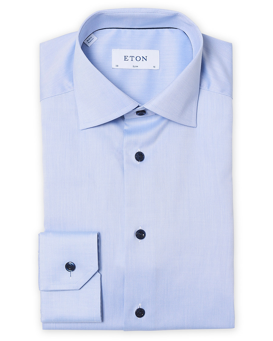 Homme | Chemises | Eton | Slim Fit Twill Contrast Piping Shirt Light Blue