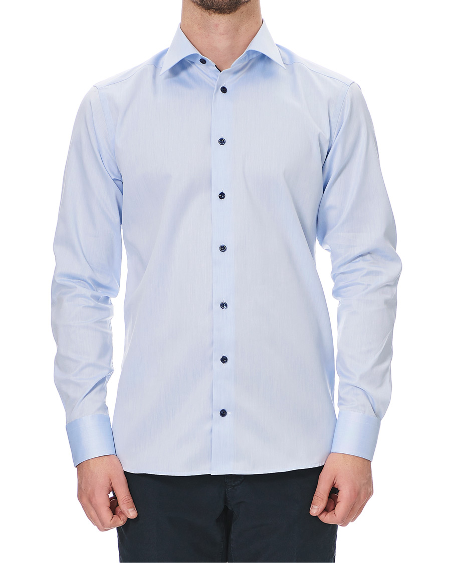 Homme | Chemises | Eton | Slim Fit Twill Contrast Piping Shirt Light Blue