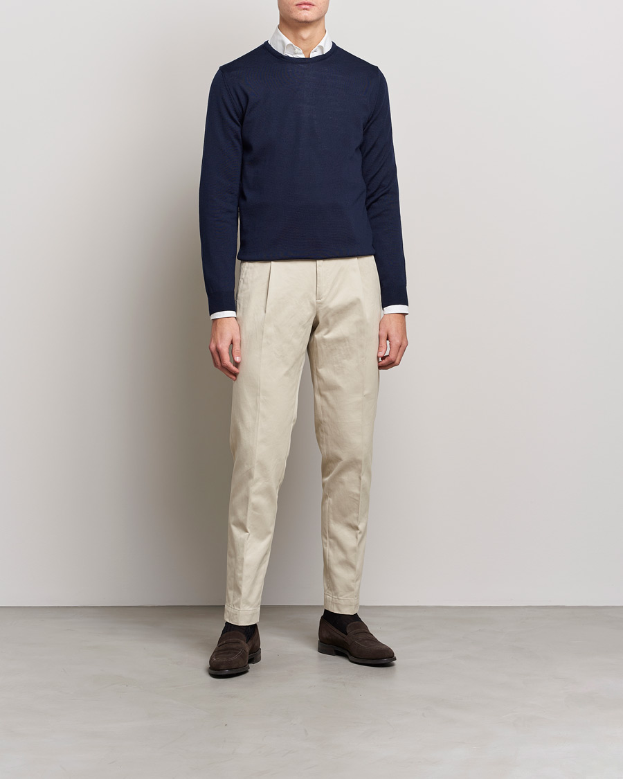 Heren | Truien | Stenströms | Merino Crew Neck Navy