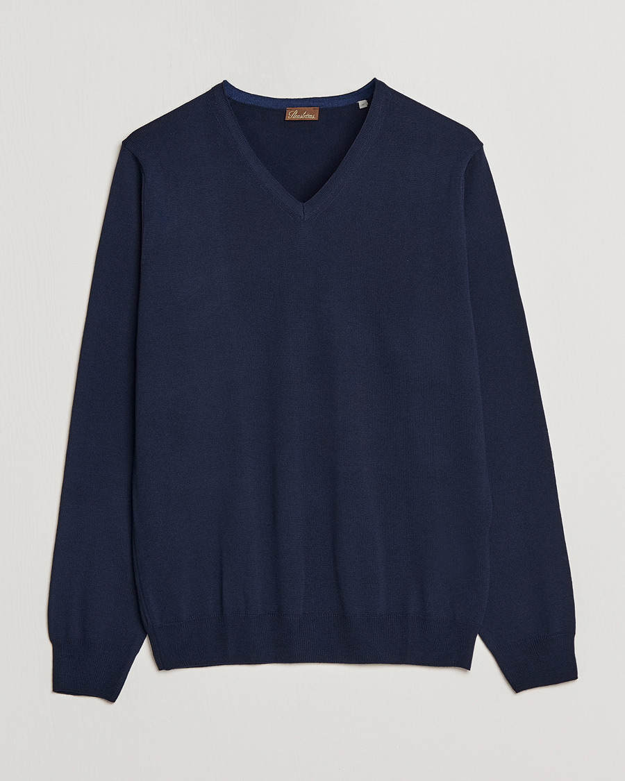 Heren | Truien | Stenströms | Merino V-Neck Navy