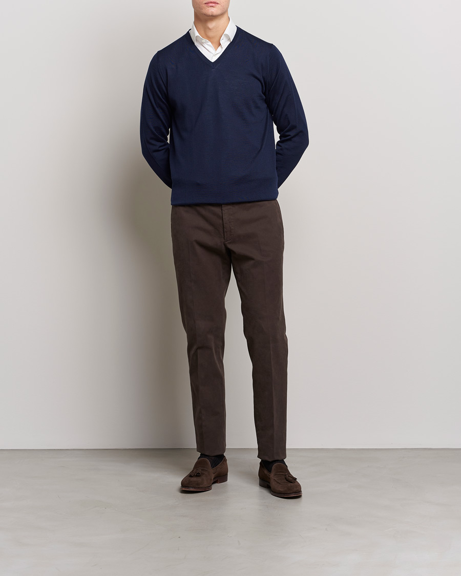 Heren | Truien | Stenströms | Merino V-Neck Navy