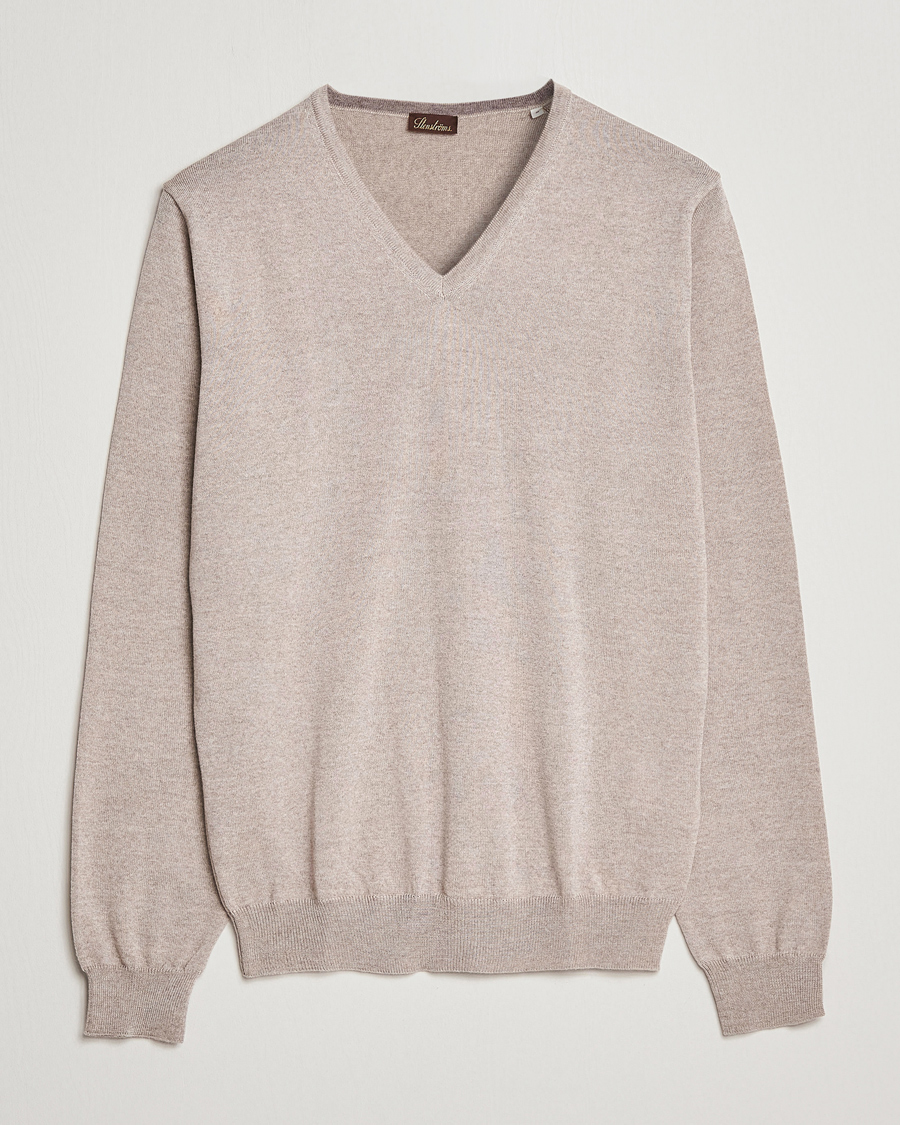 Heren | Truien | Stenströms | Merino V-Neck Sand