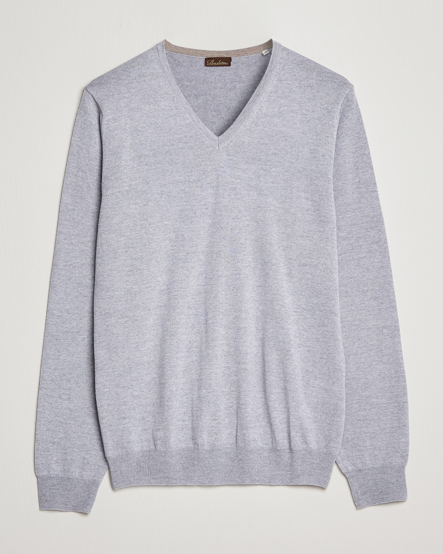 Heren | Truien | Stenströms | Merino V-Neck Light Grey