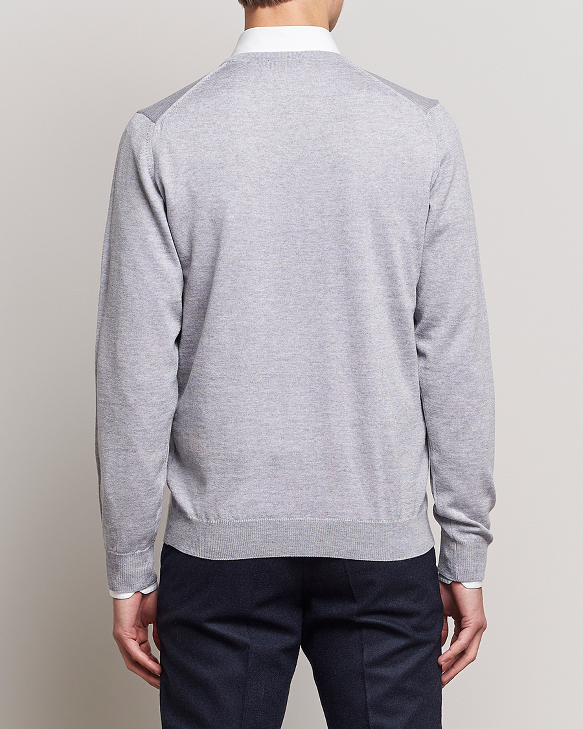 Heren | Truien | Stenströms | Merino V-Neck Light Grey