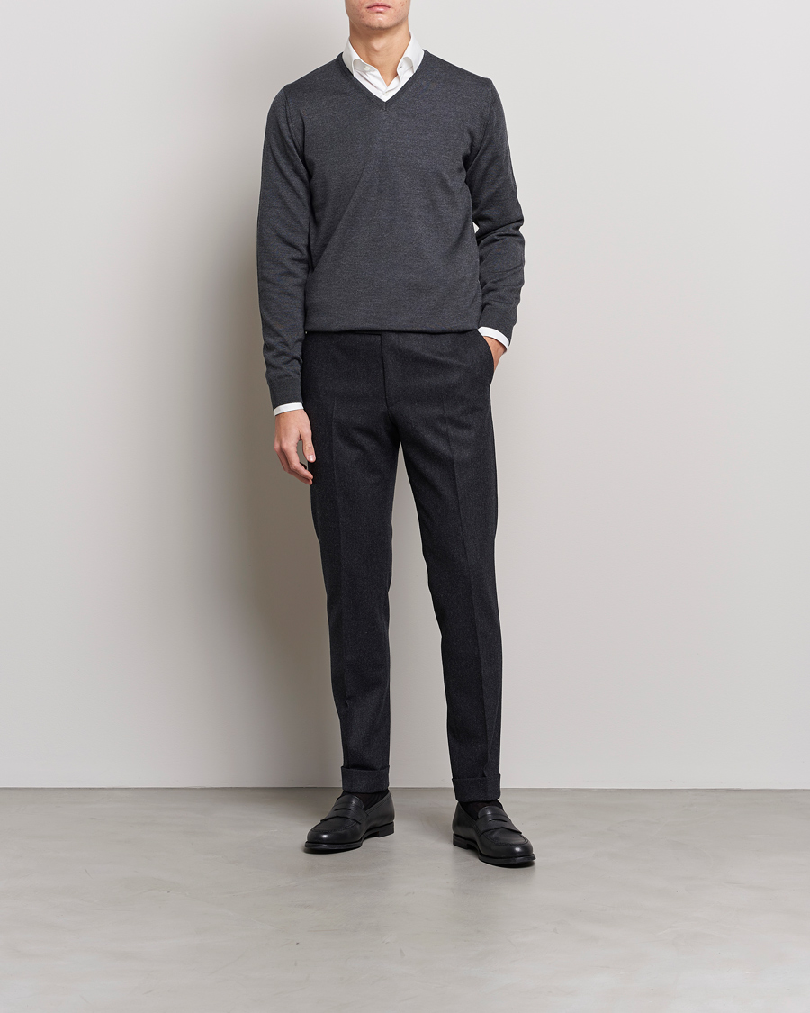 Heren | Truien | Stenströms | Merino V-Neck Anthracite
