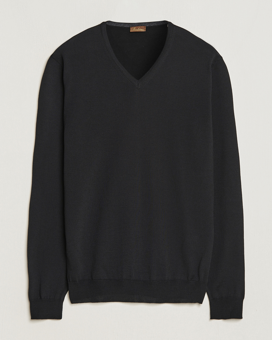 Heren | Truien | Stenströms | Merino V-Neck Black
