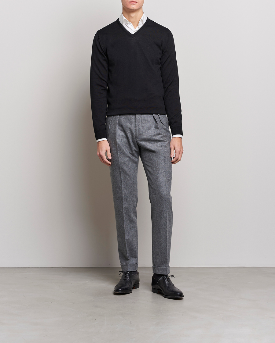 Heren | Truien | Stenströms | Merino V-Neck Black