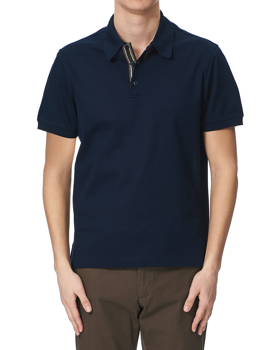 Homme | Polos | Brioni | Contrast Placket Polo Piquet Navy