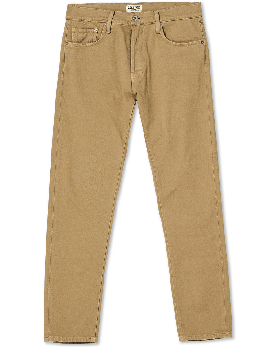 Heren | Jeans | C.O.F. Studio | M7 Tapered Organic Cotton Stretch Jeans Khaki Beige
